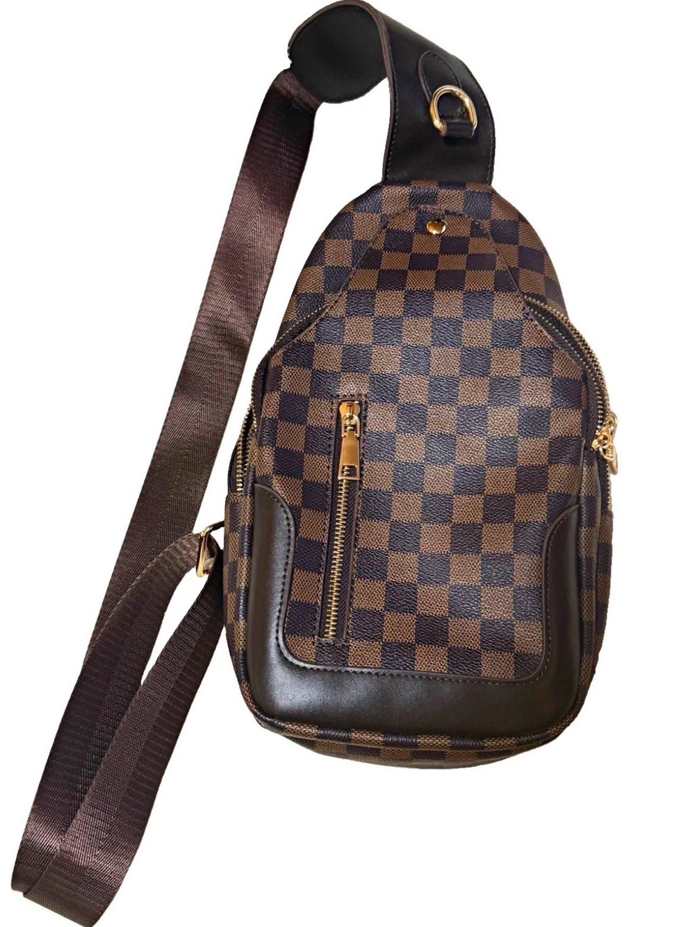 Brown Checkered Sling Crossbody Bag - Men